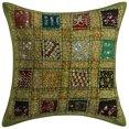 thumbnail image 1 of DK Homewares Indian Decorative Sofa Throw Pillow Cover 16x16 Inch Cotton Patchwork Geometric Bohemian Square Couch Cushion Cover (Size - 40x40 cm ; Color: Parrot Green ) - 1 Pcs (Cover Only), 1 of 3