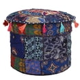 thumbnail image 1 of DK Homewares Indian Vintage Patchwork Pouf Ottoman Cover Dark Blue Round Footstool Pouffe Home Decor Cotton Embroidered Pouffe Foot Rest Floral Traditional 16x16x13 Inch - COVER ONLY, 1 of 5