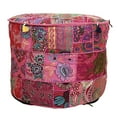 thumbnail image 1 of DK Homewares Indian Vintage Patchwork Pouf Ottoman Cover Pink Round Foot Rest Pouffe Living Room Cotton Embroidered Pouffe Footstool Floral Traditional 16x16x13 Inch - COVER ONLY, 1 of 5