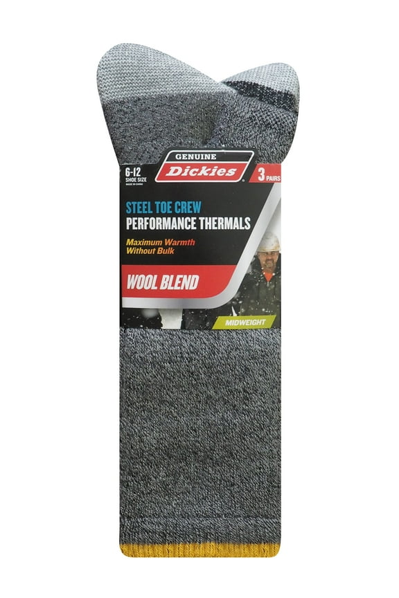 Genuine Dickies Midweight Wool Thermal Crew, 3 Pack, Shoe Size 6-12