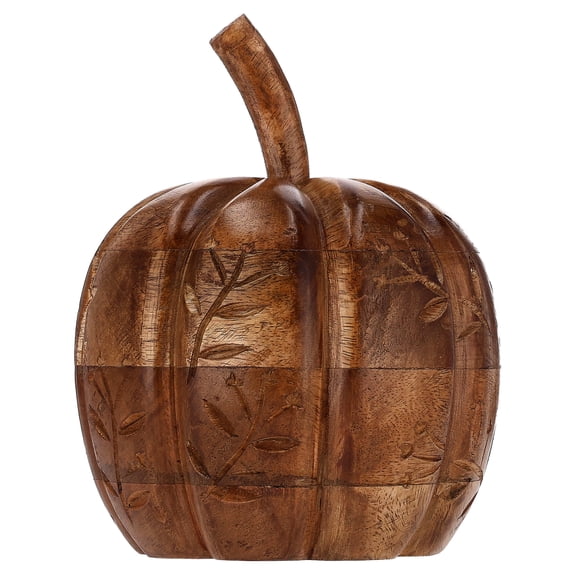 Wood Carved Short Pumpkin Tabletop Decoration, Brown, 6.75", Fall by Way To Celebrate
