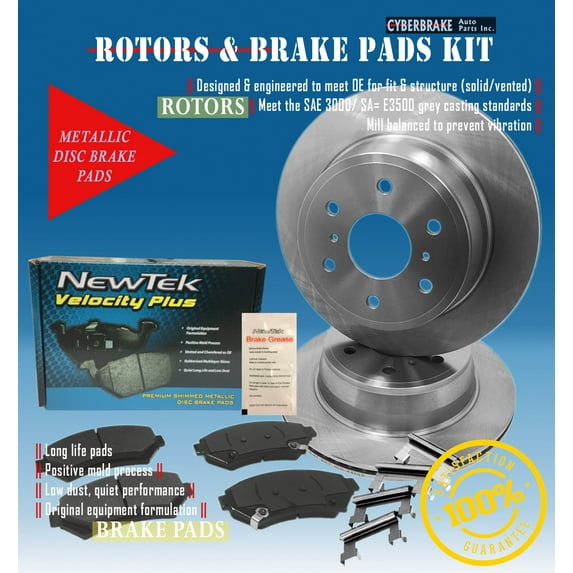 DK1680-2 Rear Rotors and Semi-Metallic Brake Pads and Hardware Set Kit
