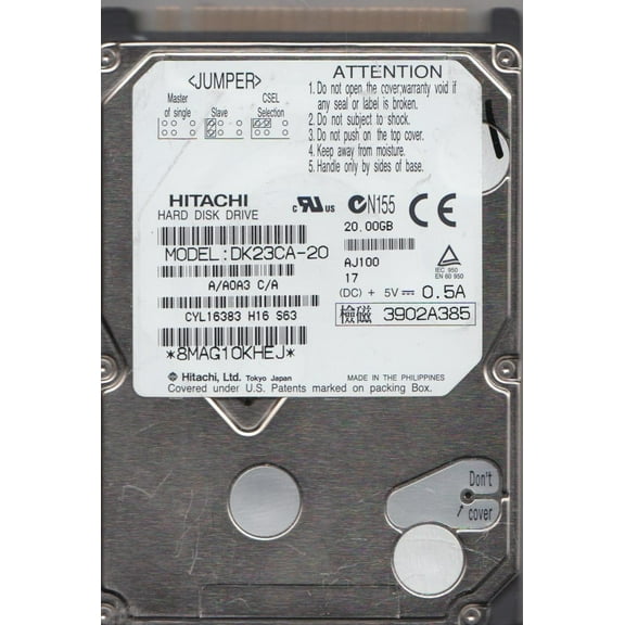 DK23CA-20, A/A0A3C/A, Hitachi 20GB IDE 2.5 Hard Drive