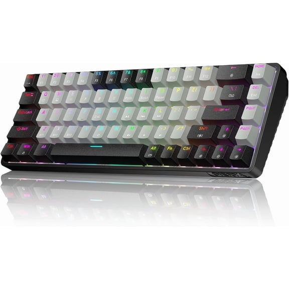 DK68 60% Mechanical Gaming Keyboard, 3 Modes /2.4G/USB-C with Clicky Blue , RGB Backlit, Anti-Ghosting, 68-Key Compact mini Keyboard for Windows/macOS/Linux- Black/Grey