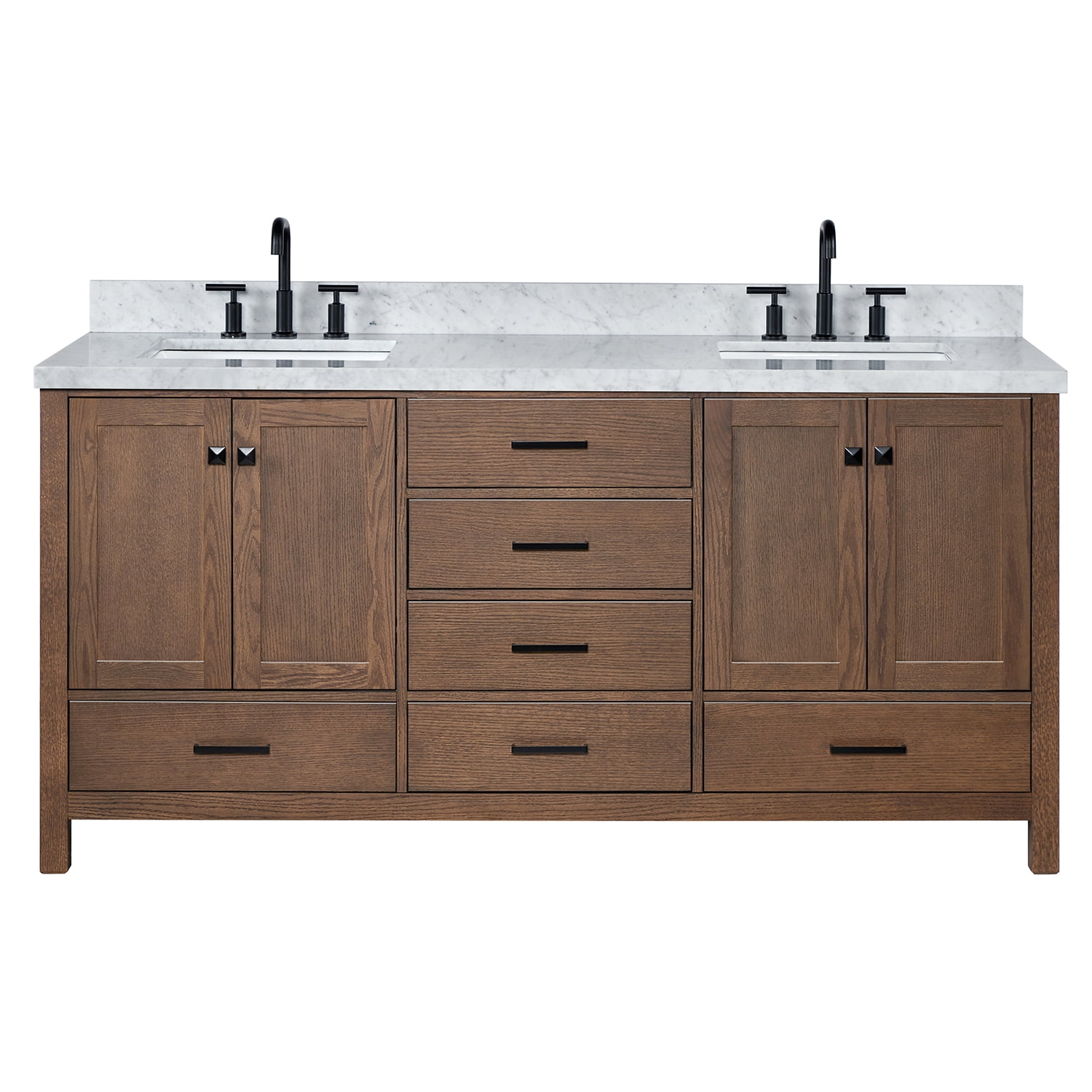 DKB Beckford 72-Inch Brown Oak Double Bathroom Vanity with Sink, 1.5 ...