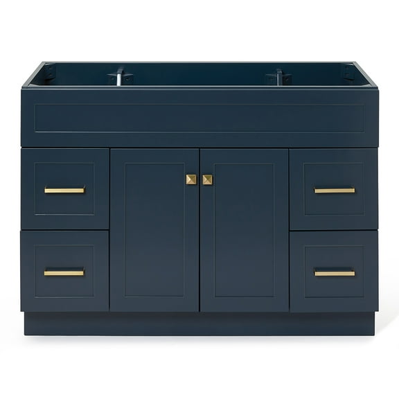 DKB Bradford 48-Inch Midnight Blue Bathroom Vanity Base Cabinet, Single Sink, Solid Wood Frame, 2 Soft Closing Doors, 4 Dovetail Drawers, Toe Kick, Brushed Nickel Hardware