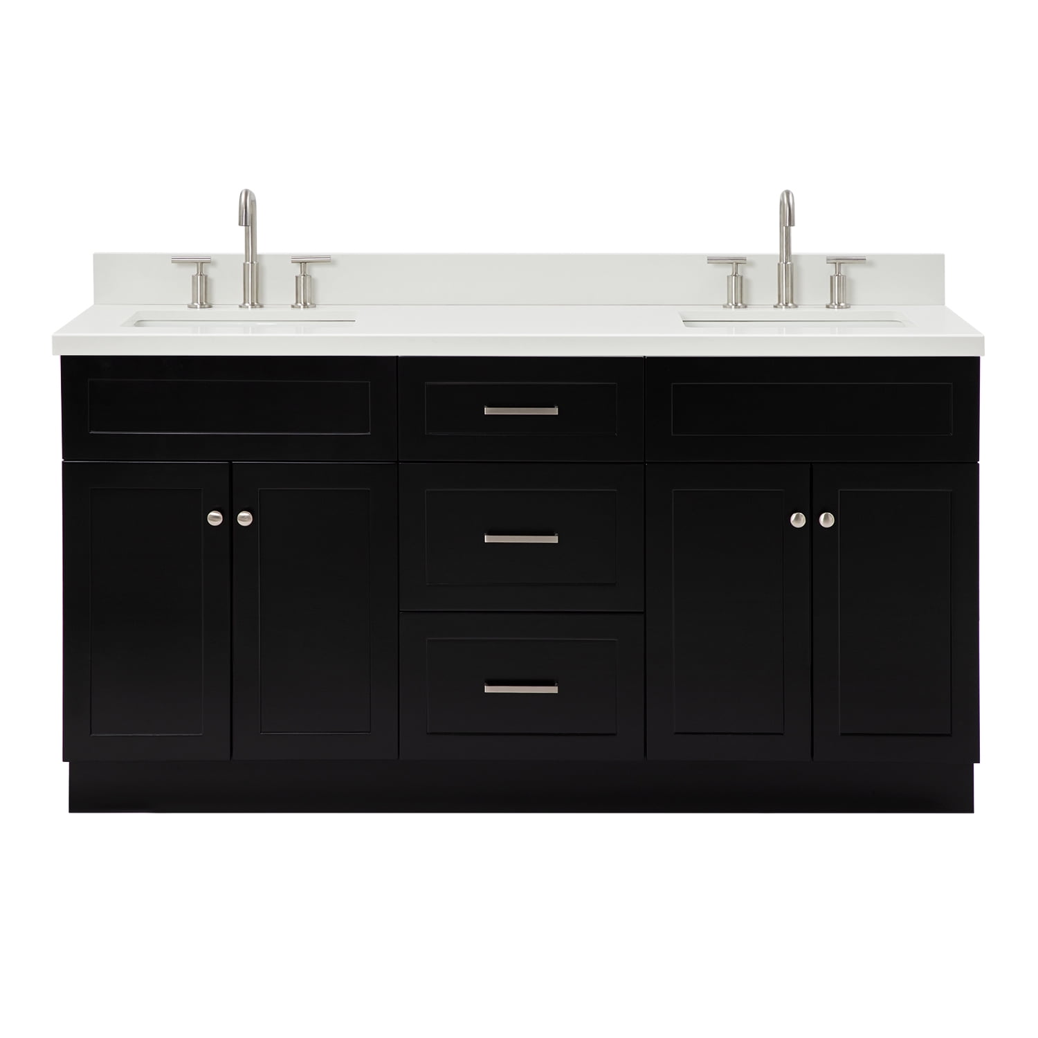 DKB Bradford 66" Black Double Bathroom Vanity, 1.5" Edge Pure White