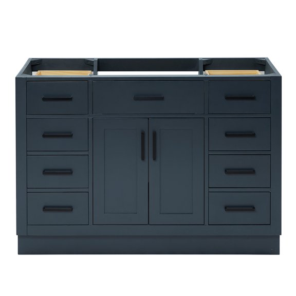 DKB Isabella 48-Inch Midnight Blue Single Bathroom Vanity Base Cabinet, 2 Soft Closing Doors, 9 Full Extension Dovetail Drawers, Matte Black Hardware, Toe Kick, Solid Wood Frame