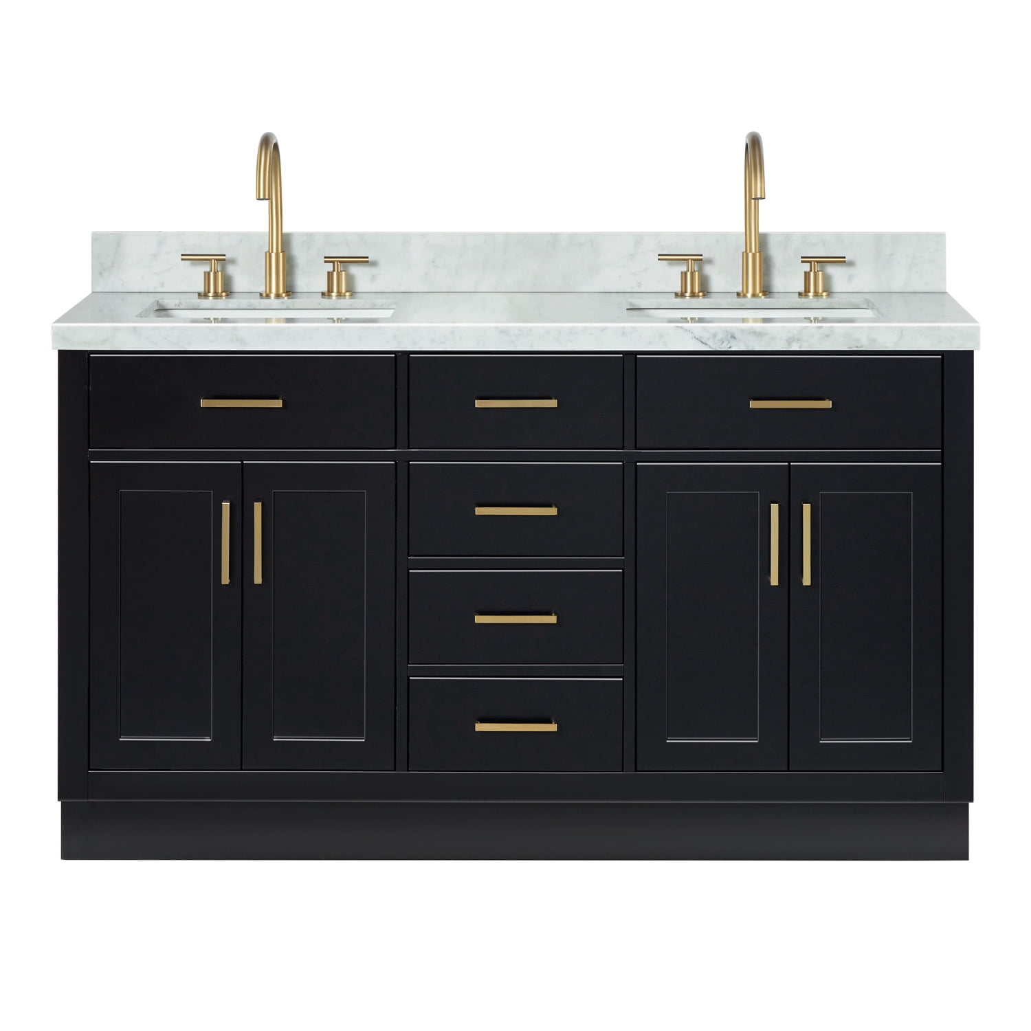 DKB Isabella 60-Inch Black Double Bathroom Vanity with Sink, 1.5-Inch ...