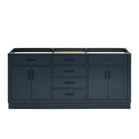 DKB Isabella 72-Inch Midnight Blue Double Bathroom Vanity Base Cabinet, Matte Black Hardware, 4 Soft Closing Doors, 6 Dovetail Drawers, Toe Kick, Dual Sink Ready, Solid Wood Frame