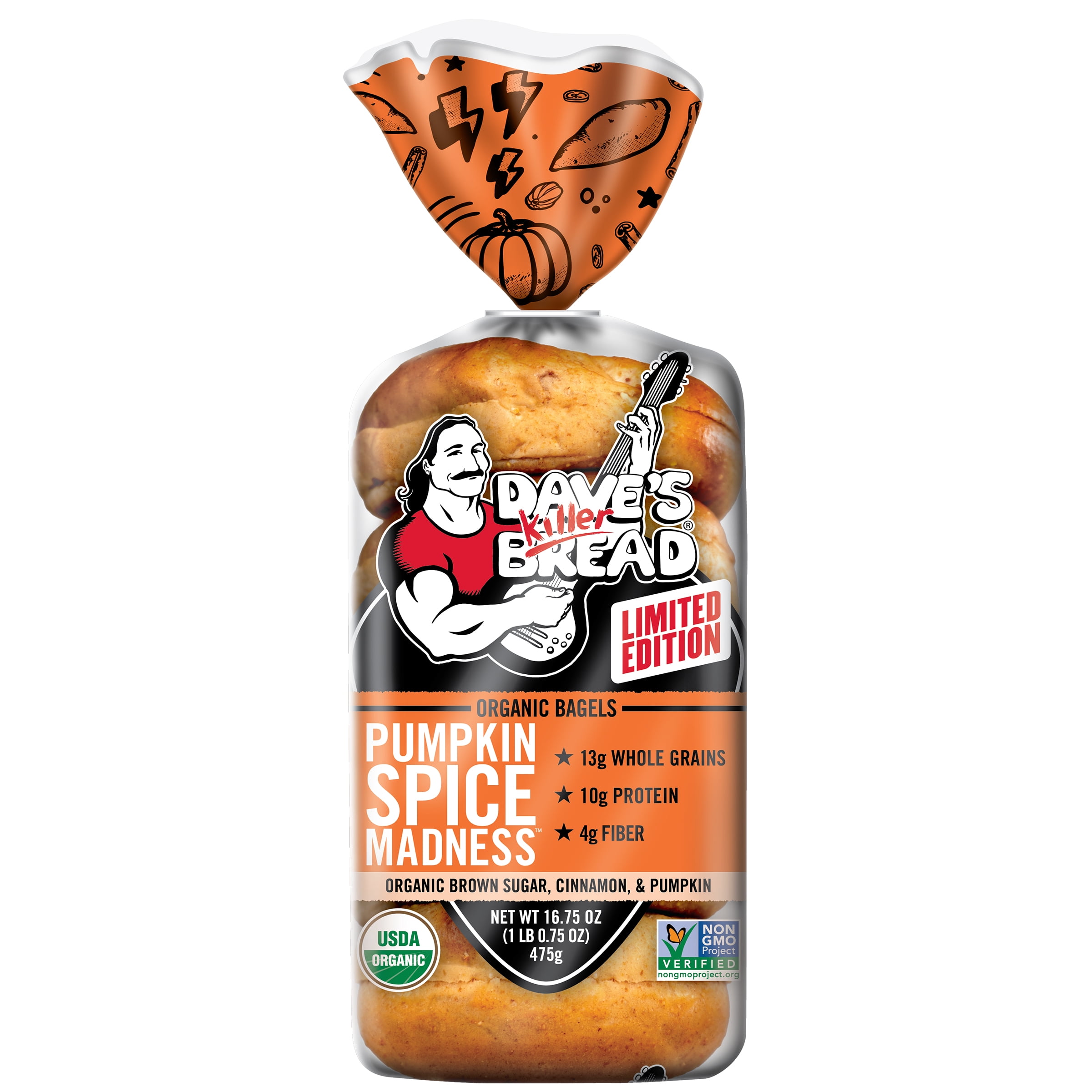 Dave's Killer Bread Pumpkin Spice Madness Bagels, Limited Edition Organic Bagels, 5 Count