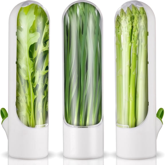 DEKEones 3 Pack Herb Storage Containers for Refrigerator, Clear Produce Saver Keeper, Reusable Green Onion Asparagus Herb Preserver Container to Keep Vegetables Fresh Longer
