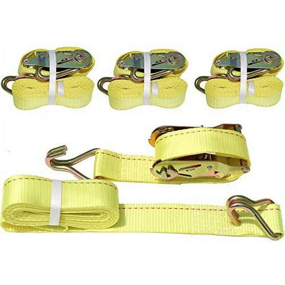 DKG Straps 4 Pack 2" x 16' Double J Hook Ratcheting Tie Down Straps