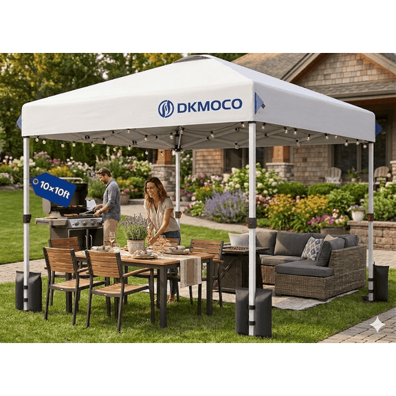 DKMOCO UPF 50  UV Protection 10x10 Pop Up Canopy Tent, Heavy Duty Instant Gazebo Canopy, Portable Outdoor Sun Shade Shelter for Patio Backyard Party Beach Camping Tailgate, Commercial Waterproof, Whi