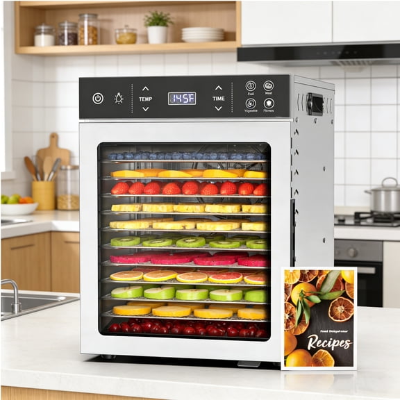 DKMOCO 12 Trays Food Dehydrator Stainless Steel, 800W Electric Dehydrator Machine, with 4 Presets, Digital Timer & Temperature Control, for Herb, Dog Treats,Meats & Veggies
