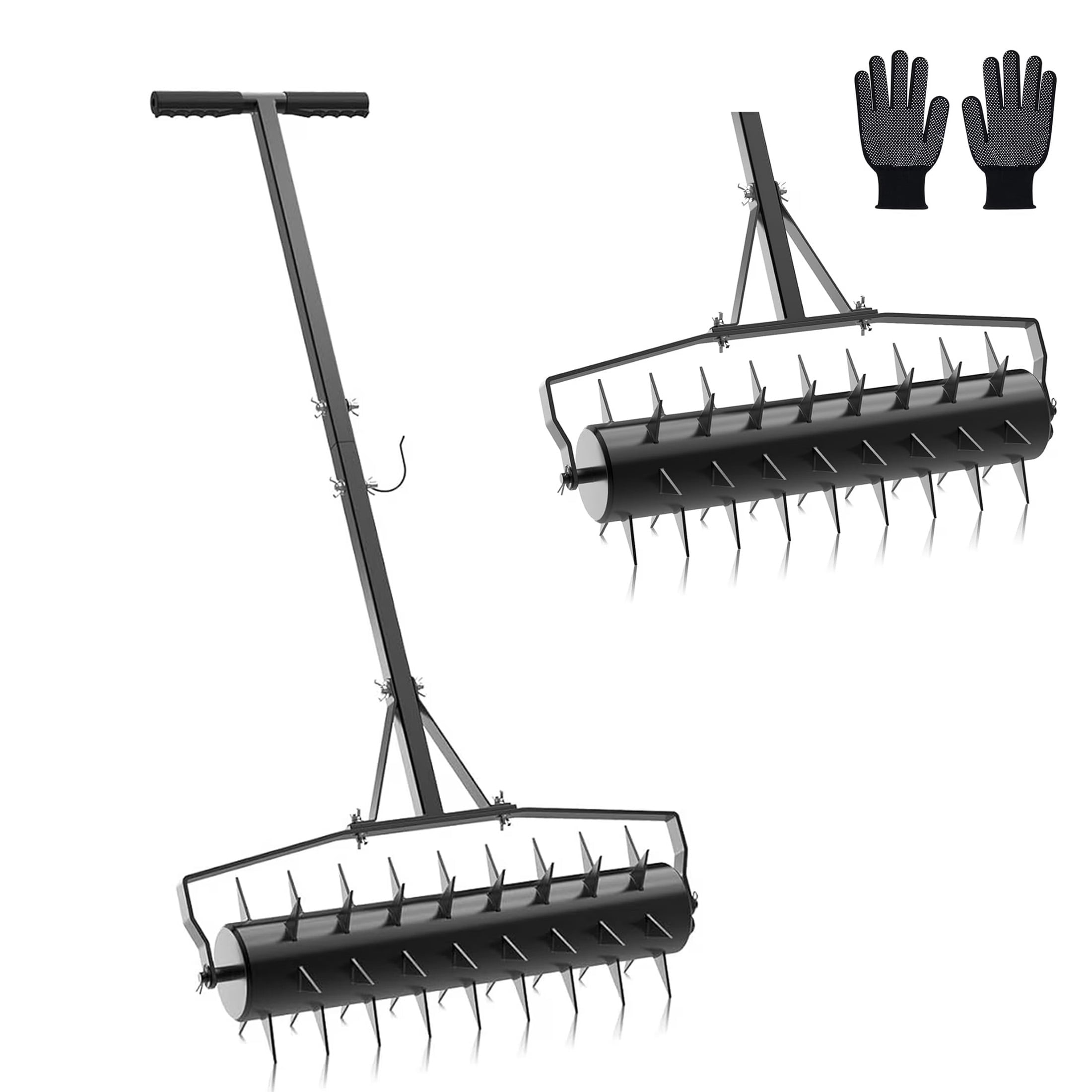 DKMOCO 18in Rolling Lawn Aerator, Heavy Duty Aerator Lawn Soil Spikes Penetrator w/3 Adjustable Height Handles, Manual Aerator Lawn Tool for Garden Yard