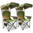 thumbnail image 1 of DKMOCO 2 Pack Camping Chairs with Canopy, Outdoor Folding Chairs with Adjustable Sun Shade, Cup Holder, Side Pocket, Heavy Duty Portable Lawn Chairs for Adults, Green, 1 of 8