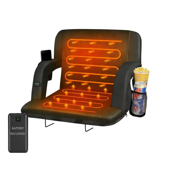 DKMOCO 21" Wide Dual-Sided Heated Stadium Seats for Bleachers with Back Support, Bleachers Chair with Arm Rest, for Outdoor Sports (wiht 20000mAh Power Bank)