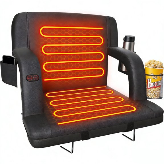 DKMOCO 23" Dual-Sided Heated Stadium Seats for Bleachers with Back Support, 3 Levels Heating Bleacher Chair with Arm Rest, for Outdoor, Sports (Without Battery)