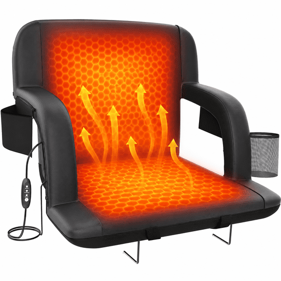 DKMOCO Heated Stadium Seats for Bleachers with Back Support 23inch Wide Cushion Bleacher Seats Foldable Stadium Chair for Outdoor Indoor Sports