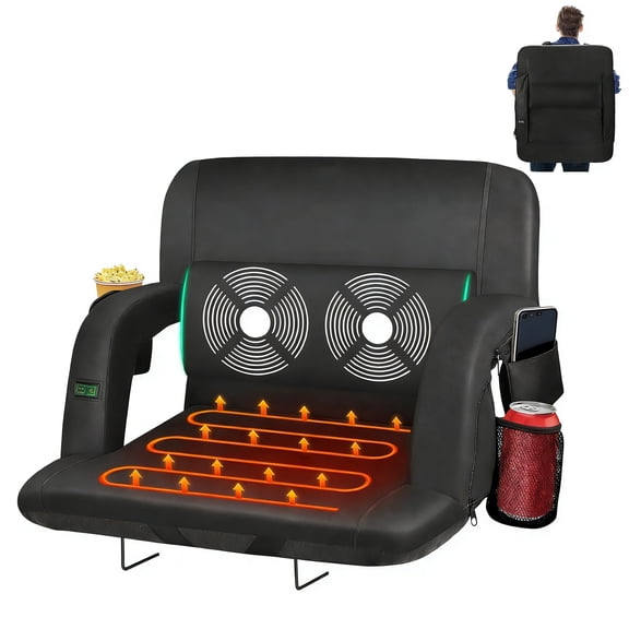 DKMOCO 23" Wide Heated Massage Stadium Seats for Bleachers with Back Support, Portable Stadium Chair with Armrest, for Outdoor and EventsWITHOUT BATTERY)