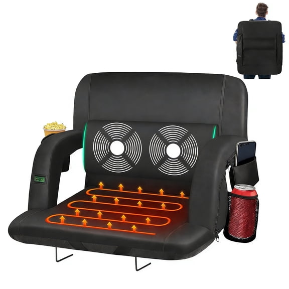 DKMOCO 23" Wide Heated Massage Stadium Seats for Bleachers with Back Support, Portable Stadium Chair with Armrest, for Outdoor and Events(WITHOUT BATTERY)