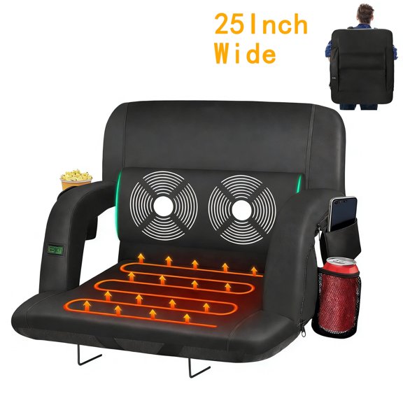 DKMOCO 25" Extra Wide Heated Massage Stadium Seats for Bleachers with Back Support, Portable Stadium Chair with Armrest, for Outdoor and Events（WITHOUT BATTERY)
