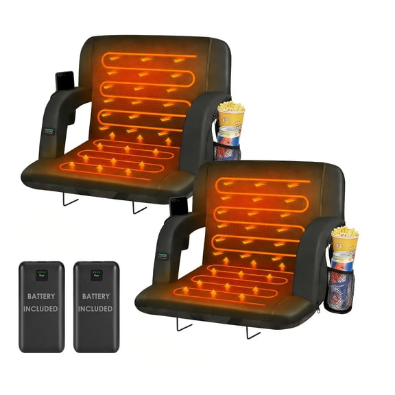 DKMOCO 2PCS 21" Wide Dual-Sided Heated Stadium Seats for Bleachers with Back Support, Bleachers Chair with Arm Rest, for Outdoor Sports (wiht 20000mAh Power Bank)