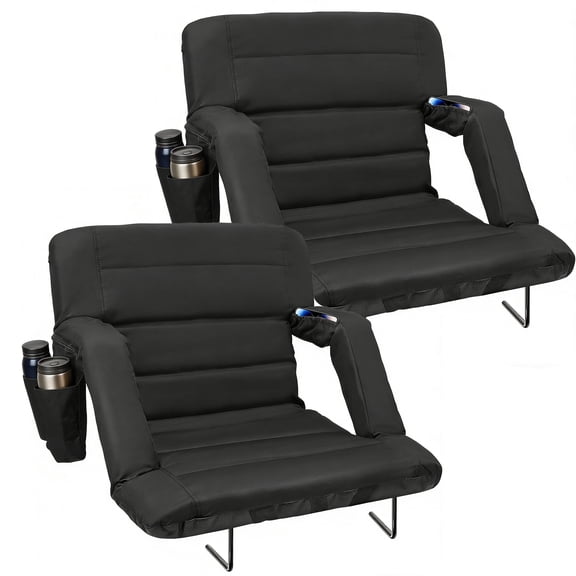 DKMOCO 2PCS 23" Wide Stadium Seats with Back Support, Folding Bleacher Chairs, Portable Cushioned Seats with Side Storage Bags, for Outdoor Sports & Events
