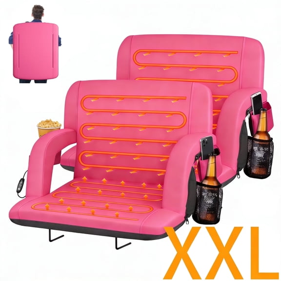 DKMOCO 2PCS 25in Extra Wide Dual Side Heated Stadium Seats for Bleachers with Back Support, Folding Bleacher Seat with Storage Pockets for Outdoor Camping Games Sports,Pink(No Battery)