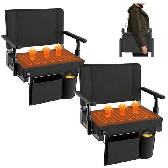 DKMOCO 2PCS Heated Stadium Seats with Back Support and Armrest, USB Heated Stadium Seat for Bleachers, Bleacher Chair for Outdoor Sports(WITHOUT BATTERY)