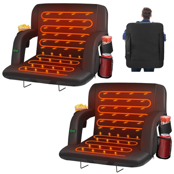 DKMOCO Heated Stadium Seats for Bleachers with Back Support 2pcs 23" Wide Bleacher Seats Foldable Stadium Chair Seating for Outdoor Sports