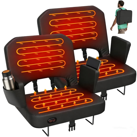 DKMOCO 2pcs 23" Heated Stadium Seats for Bleachers with Backrest and Armrest, Portable Bleacher Chairs with Cushion, for Outdoor Sports( NO Battery)