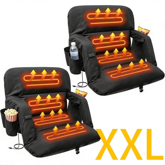 DKMOCO Padded Heated Stadium Seats for Bleachers with Back Support 2PCS 25" Extra Wide Cushion Sofa-Style Comfort Bleacher Seats for Outdoor Sports