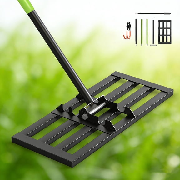 DKMOCO 45"x 10" Lawn Leveling Rake with 6.5FT Stainless Steel Handle, 0-180 Adjustable Ground Leveler Tool for Yard, Level Soil Sand Dirt Surfaces