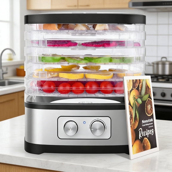 DKMOCO 5 Trays Food Dehydrator Machine with Adjustable Temperature Control,BPA-Free, for Beef Jerky, Fruits, Vegetables, Includes Recipe Book & Reusable Storage Bags