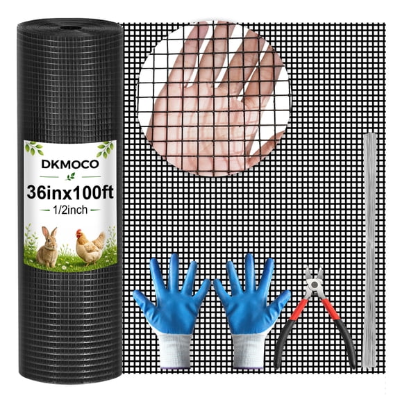 DKMOCO Hardware Cloth 36inx100ft 1/2inch, 19 Gauge Chicken Wire Fence, Hot-dip Galvanized Welded Vinyl-Coated Metal Mesh Support Poultry Animal Netting Cage Fence, Garden Fencing Tree Guard, Black