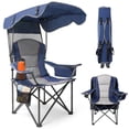thumbnail image 1 of DKMOCO Camping Chair with Canopy, Outdoor Folding Chair with Adjustable Sun Shade, Cup Holder, Side Pocket, Heavy Duty Portable Lawn Chair for Adults, Blue Gray, 1 of 9