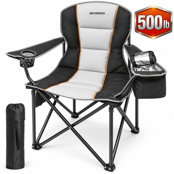 DKMOCO Heavy Duty Folding Camping Chair, Portable Outdoor Chair for Adults with Cup Holder and Side Pocket, Lawn Chair for Beach, Patio, Sports and Camping