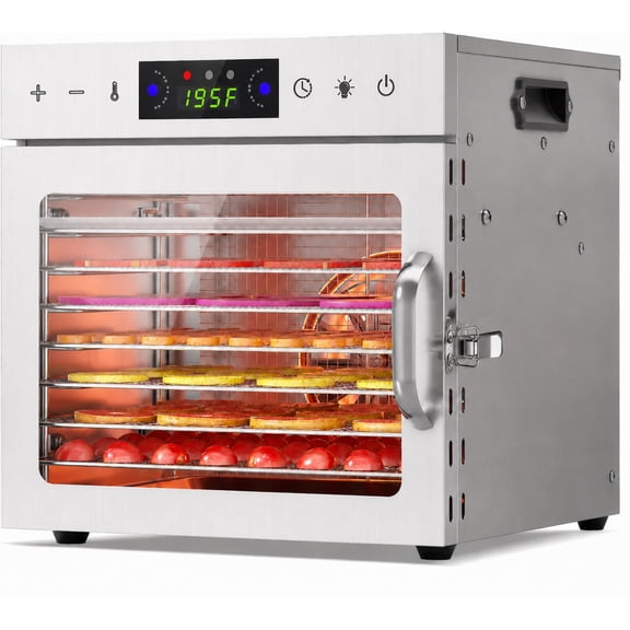 DKMOCO Food Dehydrator Machine with 8 Stainless Steel Trays, Digital Temperature Control & 24H Timer, Jerky Dehydrator with Rear Fan, BPA-Free Fruit Dryer for Meat, Herbs, Vegetables & Dog Treats