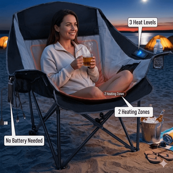 DKMOCO Oversized Folding Heated Camping Chair 3 Heat Levels 2 Heating Zones for Outdoor Sports Camping Lawn Black No Battery