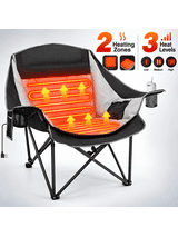 DKMOCO Oversized Folding Heated Camping Chairs for Adults with 3 Heat Levels 2 Heating Zones and Padded High Back for Outdoor Sports Lawn Camping Black
