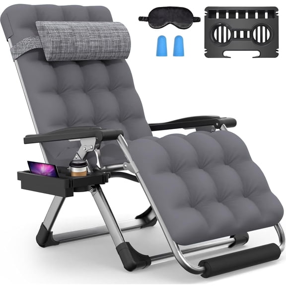 DKMOCO Oversized XL Zero Gravity Chair, 29" Extra Wide Recline Chair w/Upgraded Lock and Wider Cup Holder, Camping Lawn Chair for Patio Outdoor Office,Fossil Gray