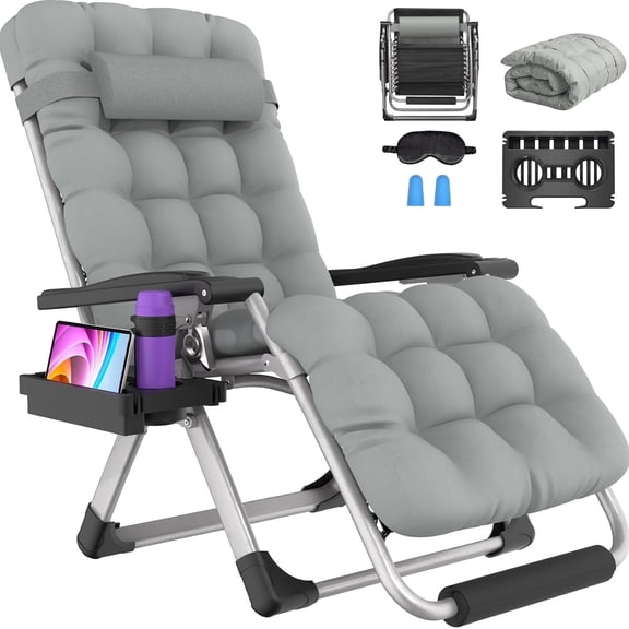 DKMOCO Oversized XL Zero Gravity Chair, 29" Extra Wide Recline Chair w/Upgraded Lock and Wider Cup Holder, Camping Lawn Chair for Patio Outdoor Office,Gray