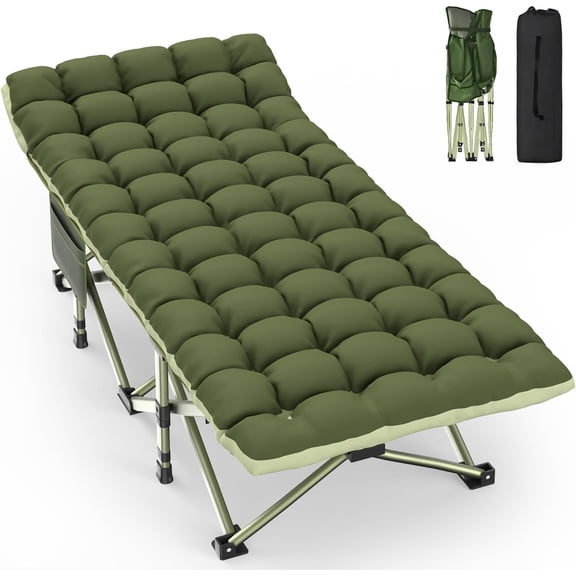 DKMOCO XXL Folding Camping Cot with Mattress for Adults,32" x 79" 500lbs Capacity Portable Bed with Carry Bag, for Office Home Nap, Outdoor,CampingGreen Cot+Green Pad)