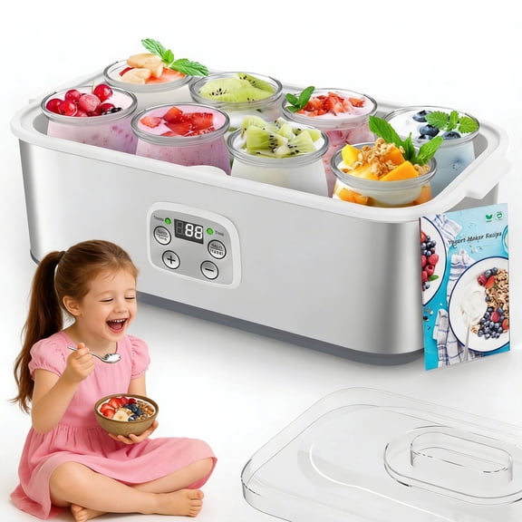 DKMOCO Yogurt Maker with 8 Glass Jars, Temp Adjustable Control Yogurt Machine, Homemade Greek & Probiotic Yogurt, BPA-Free, 48 oz Total, Gray