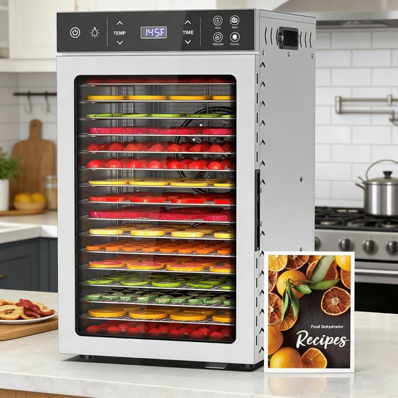 DKMOKO 800W Electric Food Dehydrator with 4 Presets, 16 Trays Stainless Steel, Adjustable Timer, Temperature Control, for Herb, Dog Treats,Meats & Veggies