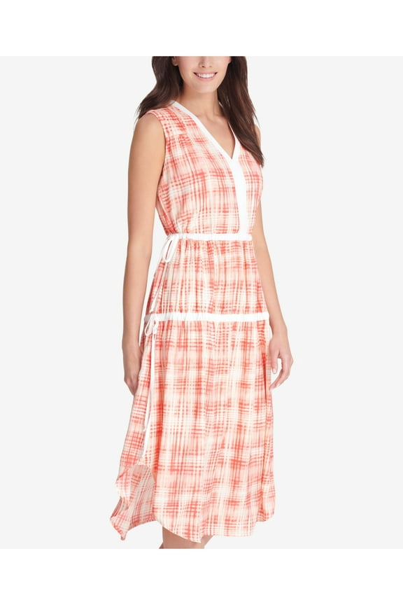 $119 Womens New 1048 Coral Printed Ruched Dress M B+B