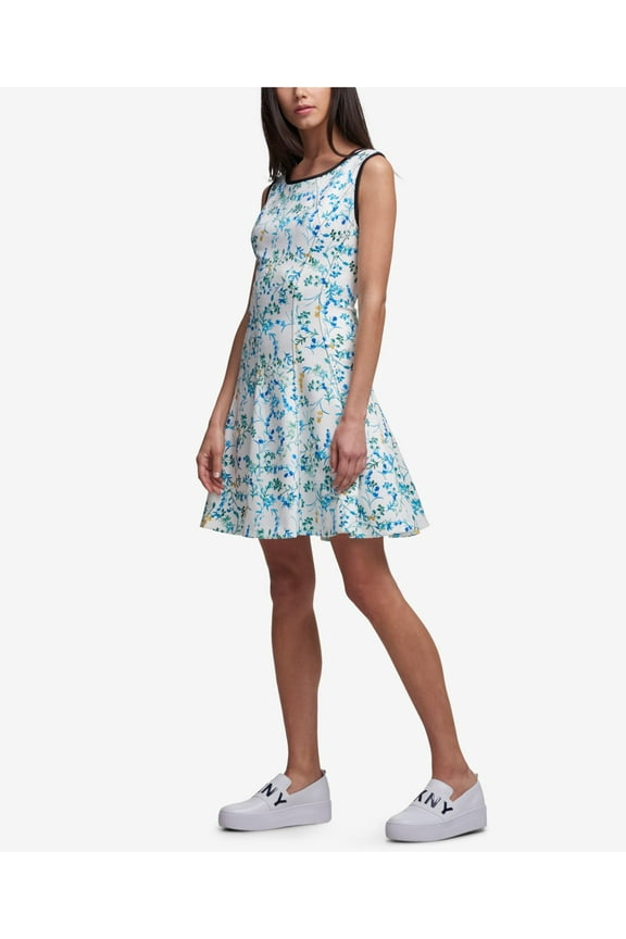 $129 Womens New 1482 White Printed Sleeveless Fit + Flare Dress XL B+B