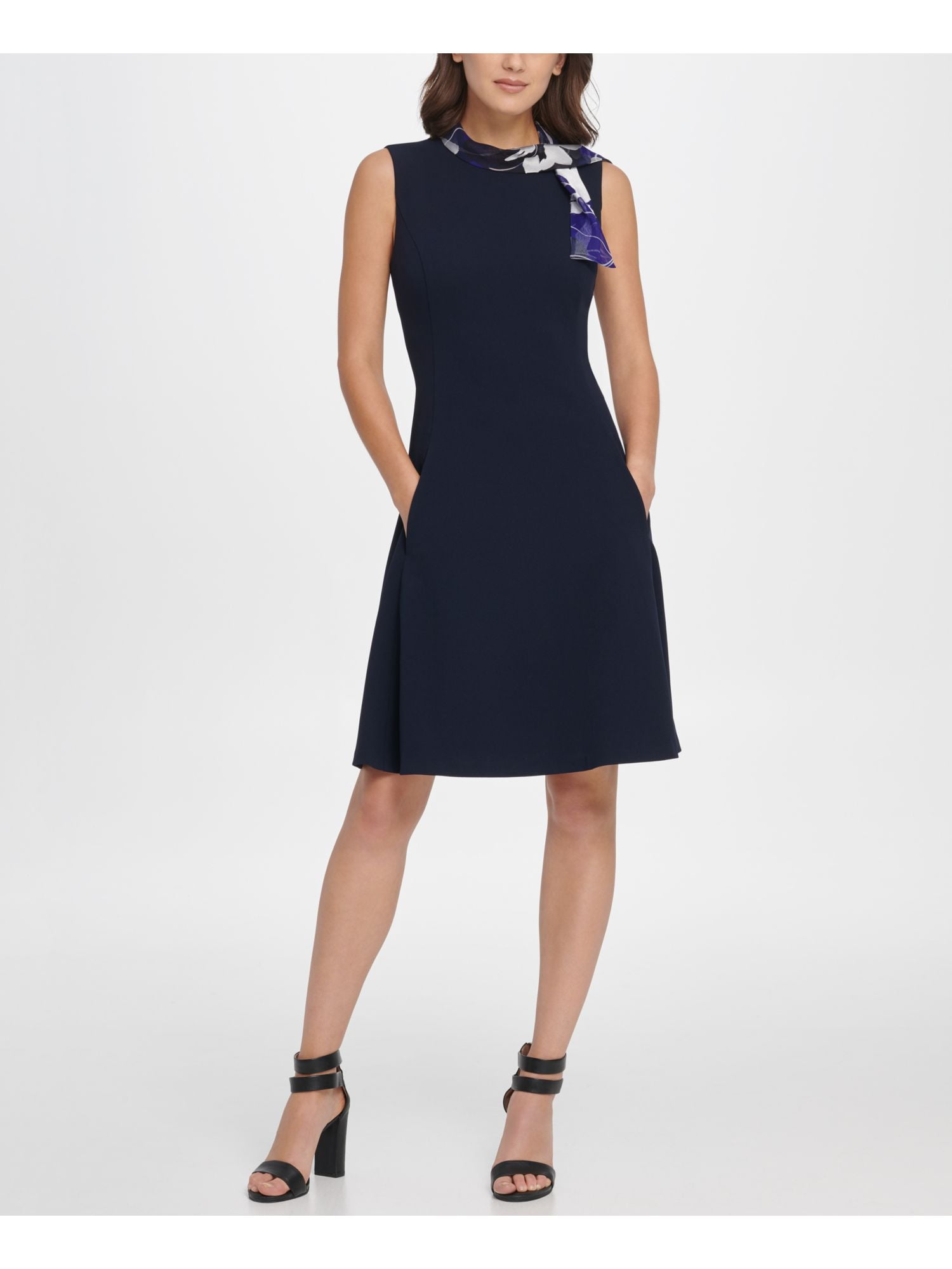 dkny navy blue dress DKNY Womens Navy 3/4 Sleeve V Neck Midi Party Wrap Dress 2